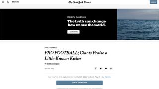 
                            13. PRO FOOTBALL; Giants Praise a Little-Known Kicker - The New York ...