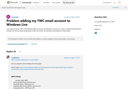 
                            9. Problem adding my TWC email account to Windows Live - Microsoft ...