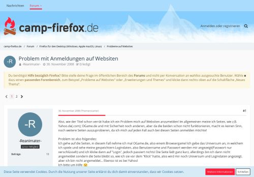 
                            3. Problem mit Anmeldungen auf Websiten - Camp Firefox
