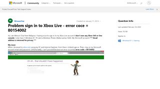 
                            13. Problem sign in to Xbox Live - error coce = 80154002 - Microsoft ...