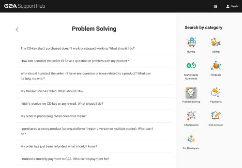 
                            1. Problem Solving - Support Hub - G2A.COM