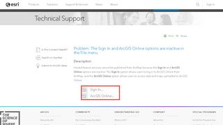 
                            4. Problem: The Sign In and ArcGIS Online options are inactive in the ...