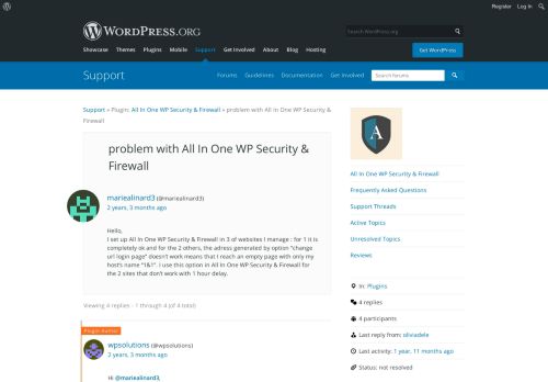 
                            1. problem with All In One WP Security & Firewall | WordPress.org