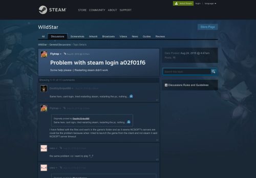 
                            6. Problem with steam login a02f01f6 :: WildStar General Discussions