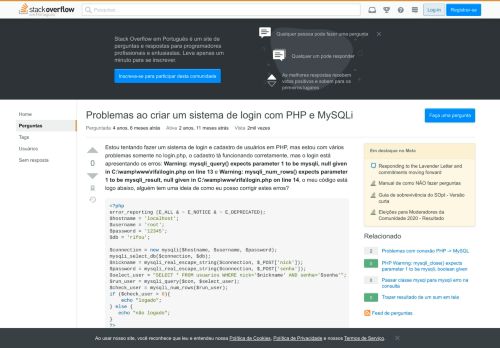 
                            7. Problemas ao criar um sistema de login com PHP e MySQLi - Stack ...