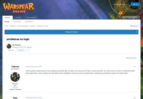 
                            7. problemas no login - Suporte - Warspear Online official forum