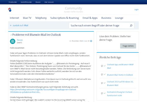 
                            4. Probleme mit Bluewin-Mail im Outlook | Swisscom Community