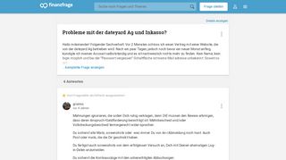 
                            11. Probleme mit der dateyard Ag und Inkasso? (Recht, Betrug) - Gutefrage