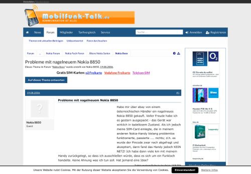
                            2. Probleme mit nagelneuem Nokia 8850 | Handy Forum - Mobilfunk-Talk