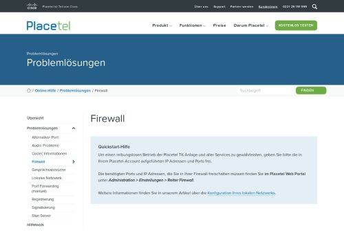 
                            2. Problemlösungen: Firewall - Placetel Online-Hilfe