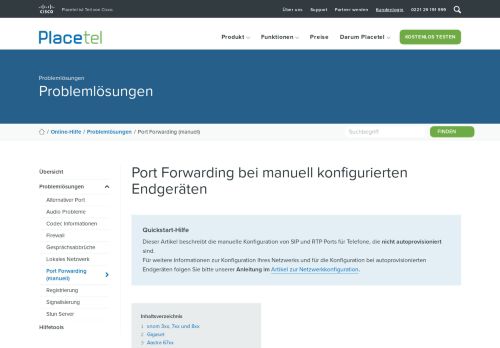 
                            10. Problemlösungen: Port Forwarding - Placetel Online-Hilfe