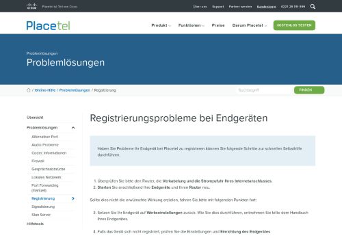 
                            1. Problemlösungen: Registrierung - Placetel Online-Hilfe