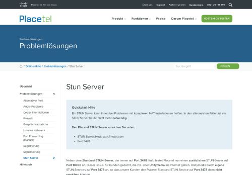 
                            10. Problemlösungen: Stun-Server - Placetel Online-Hilfe