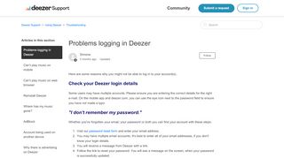 
                            12. Problems logging in – Deezer Support