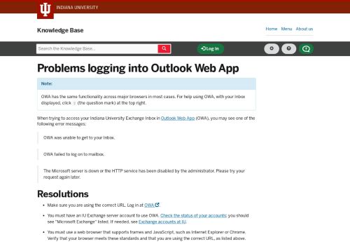 
                            7. Problems logging into Outlook Web App - IU Knowledge Base