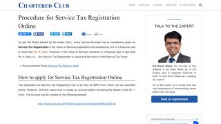 
                            9. Procedure for Service Tax Registration Online - Chartered Club