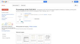 
                            13. Proceedings of IAC-TLEl 2015: 1 Proceedings of IAC-TLEl 2015 ...