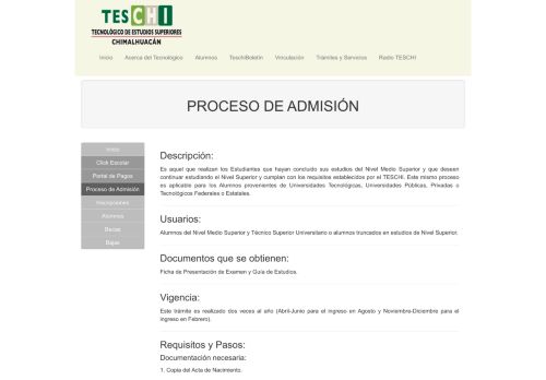 
                            3. Proceso de Admisión - Control Escolar | TESCHI