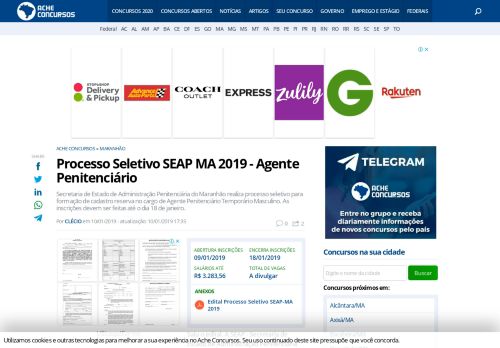 
                            5. Processo Seletivo SEAP MA 2019 - Agente Penitenciário