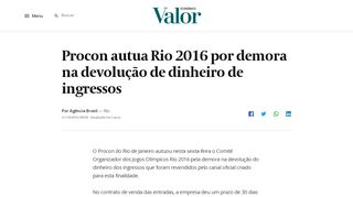 
                            5. Procon autua Rio 2016 por demora na devolução de dinheiro de ...