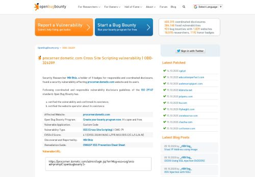 
                            7. procorner.dometic.com XSS vulnerability | Open Bug Bounty | Website ...
