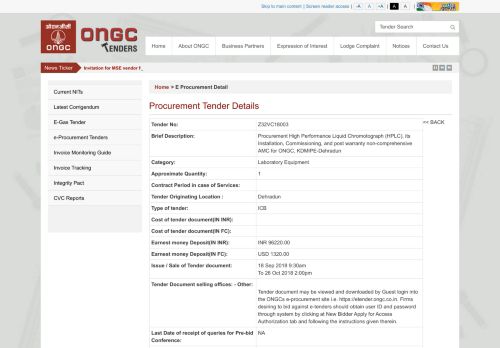
                            11. Procurement Tender Details - ONGC Tender : E Procurement Detail