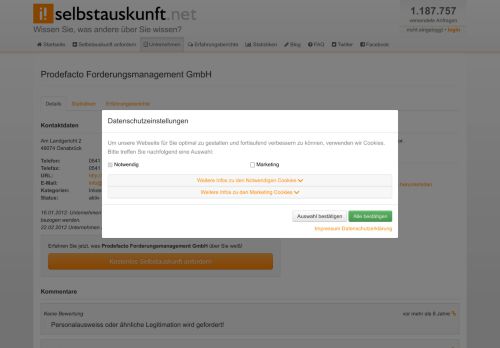 
                            6. Prodefacto Forderungsmanagement GmbH • selbstauskunft.net