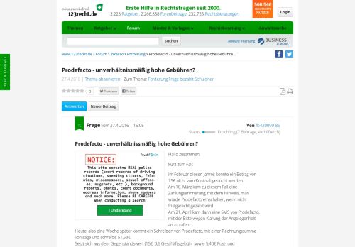 
                            11. Prodefacto - unverhältnissmäßig hohe Gebühren? Inkasso Forum ...