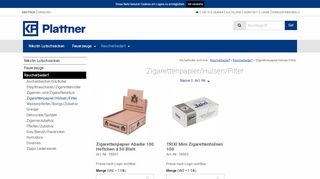 
                            8. Produktübersicht Zigarettenpapier/Hülsen/Filter - KP-Plattner