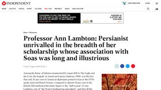 
                            13. Professor Ann Lambton: Persianist unrivalled in the breadth of her ...