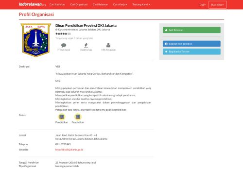 
                            6. Profil Organisasi: Dinas Pendidikan Provinsi DKI Jakarta - Indorelawan