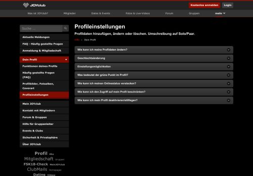 
                            8. Profileinstellungen - Profildaten hinzufügen, ändern oder ... - JOYclub