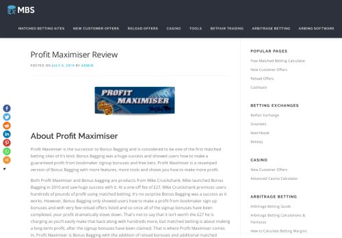 
                            6. Profit Maximiser Review 2018,matched betting tools & software