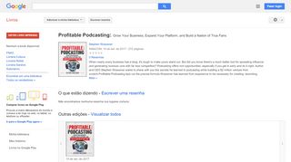
                            11. Profitable Podcasting: Grow Your Business, Expand Your Platform, ... - Resultado da Pesquisa de livros Google