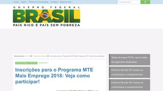 
                            6. Programa MTE MAIS EMPREGO 2018: ( → Cadastro, Vagas e Consulta)