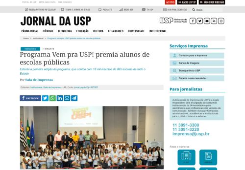 
                            11. Programa Vem pra USP! premia alunos de escolas públicas – Jornal ...