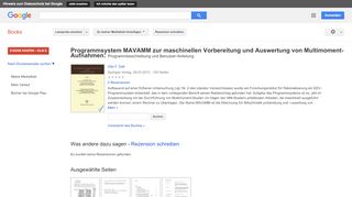 
                            3. Programmsystem MAVAMM zur maschinellen Vorbereitung und Auswertung ... - Google Books-Ergebnisseite