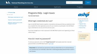 
                            11. Programs | Help - Login - National Matching Services