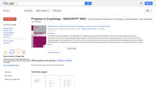 
                            4. Progress in Cryptology - INDOCRYPT 2002: Third International ...