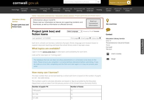 
                            10. Project (pink box) and fiction loans - Cornwall Council