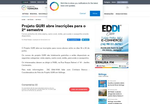 
                            13. Projeto GURI abre inscrições para o 2º semestre - Portal Ternura FM ...