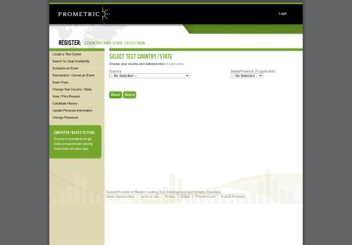 
                            7. Prometric - Country and State Selection