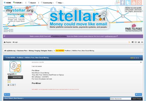 
                            2. ProMiner | 100Gh/s Free | New Cloud Mining - myStellar.org