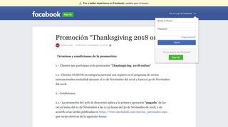 
                            3. Promoción “Thanksgiving 2018 online” | Facebook