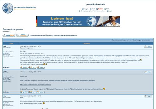 
                            4. promotionbasis.de-Forum :: Passwort vergessen :: Promotionjobs ...