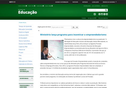 
                            3. Pronatec Empreendedor - Ministério da Educação - Portal do MEC