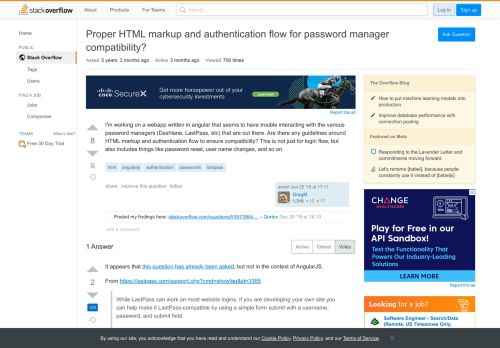 
                            1. Proper HTML markup and authentication flow for password manager ...