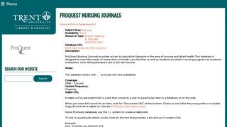 
                            10. ProQuest Nursing Journals | Trent University Library