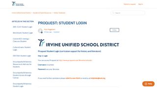 
                            9. Proquest Student Login – Irvine Unified School District