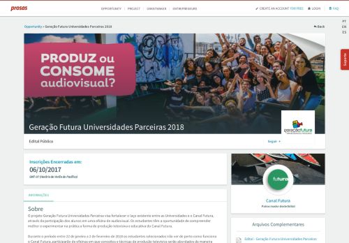
                            11. Prosas | Edital - Geração Futura Universidades Parceiras 2018